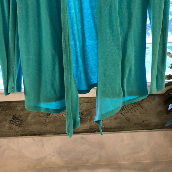 41 Hawthorn Drape Front Blue-Green Light Cardigan - Picture 4 of 5